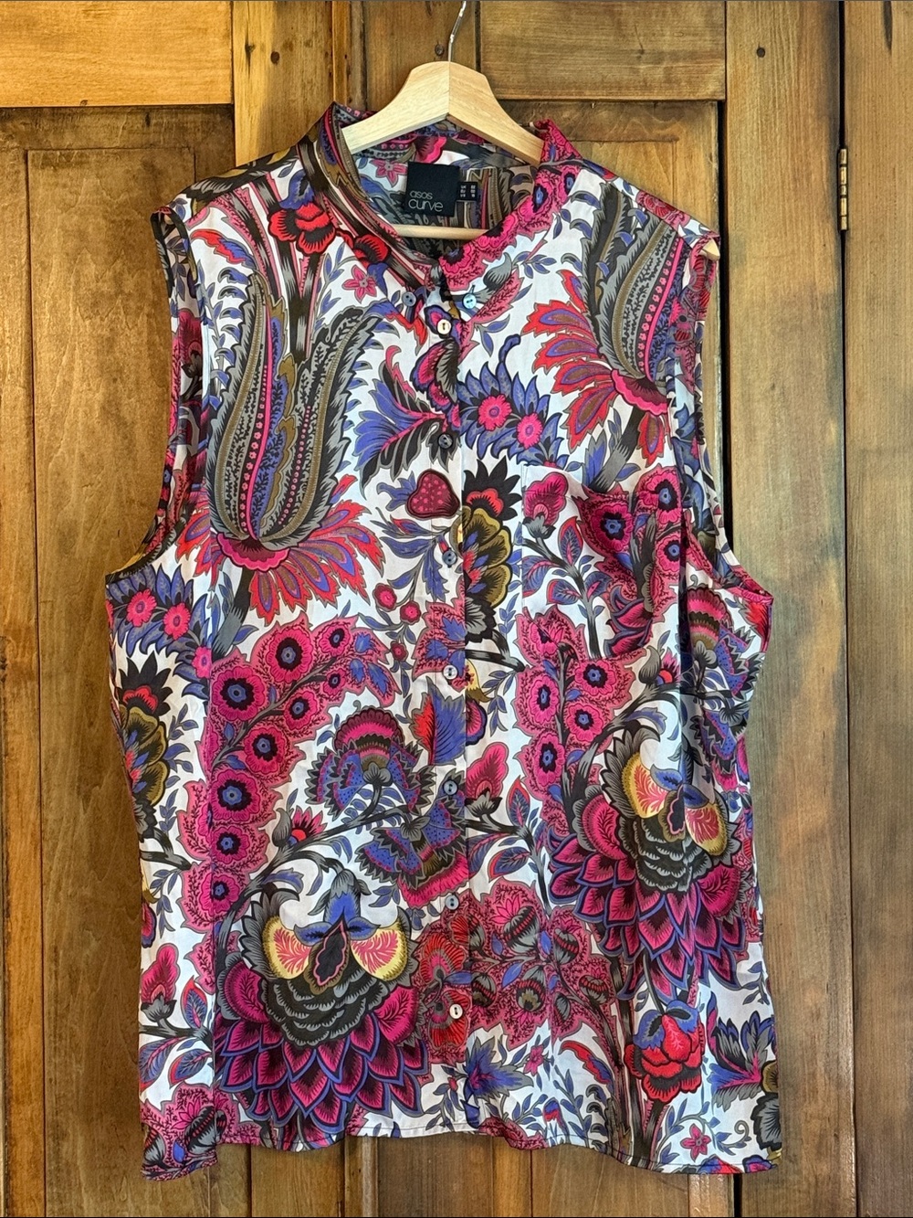 ASOS Curve Sz 18 Women’s Pink Multi Floral Sleeveless Button-Front Top